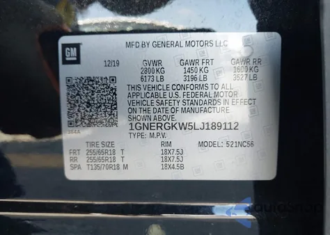 2020 Chevrolet Traverse Lt Cloth из США, поврежденный, VIN 1GNERGKW5LJ189112